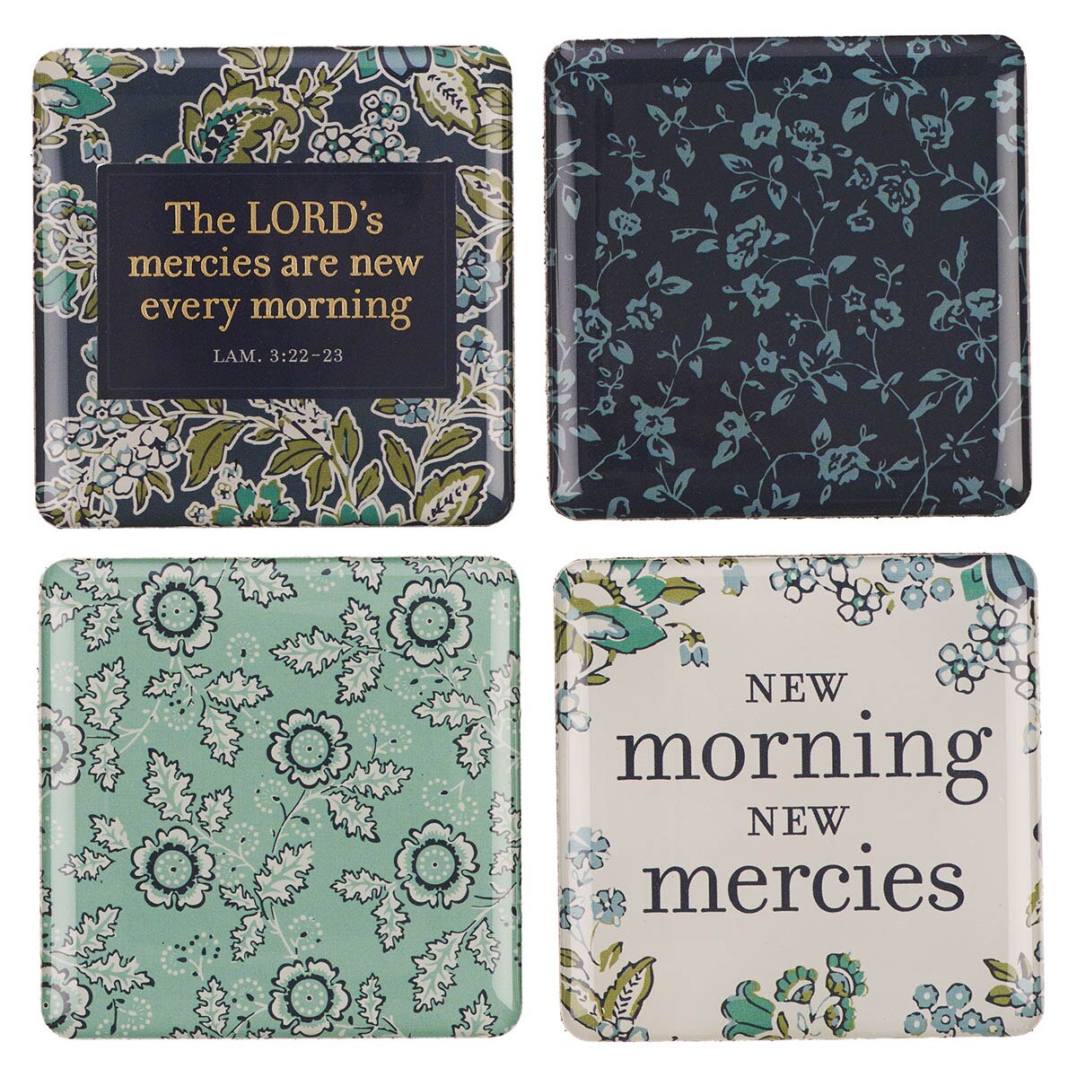 Morning Mercies Blue and Green Floral Magnet Set - Lamentations 3:22–23
