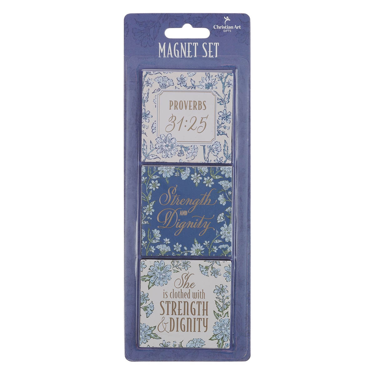 Strength and Dignity Blue Cottage Garden Magnet Set - Proverbs 31:25