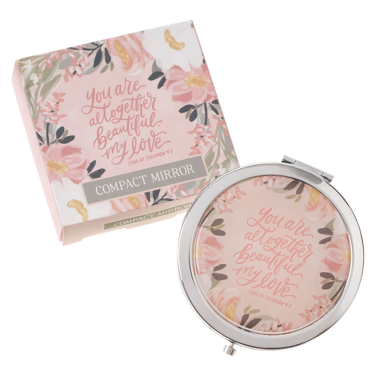 Altogether Beautiful Silver Metal Compact Mirror – Song of Solomon 4:7