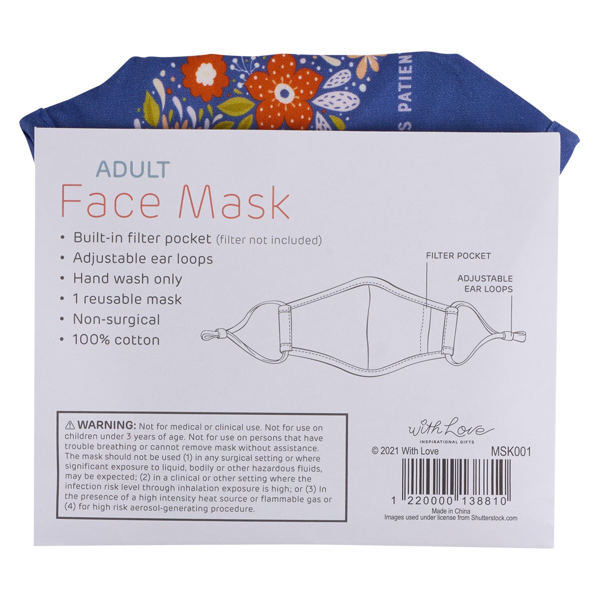 Love is Kind Reusable Blue Cotton Face Mask