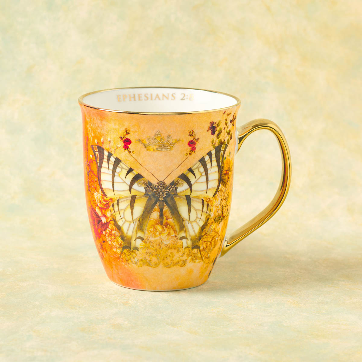 Grace Orange Butterfly Ceramic Coffee Mug - Ephesians 2:8