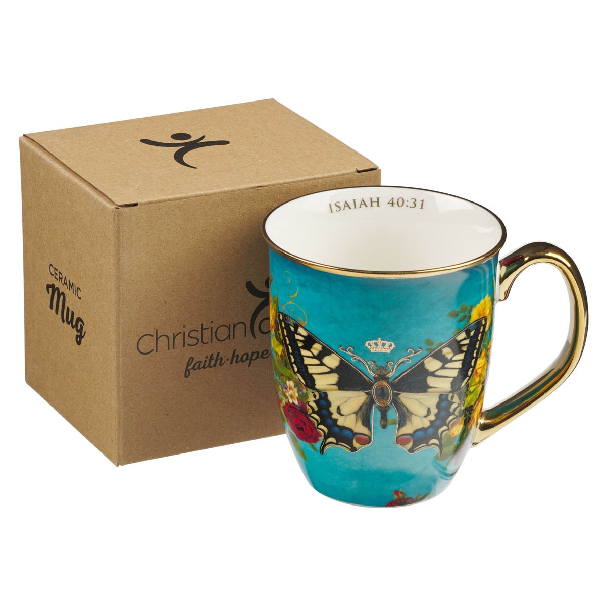 Hope Teal Butterfly Ceramic Mug - Isaiah 40:31