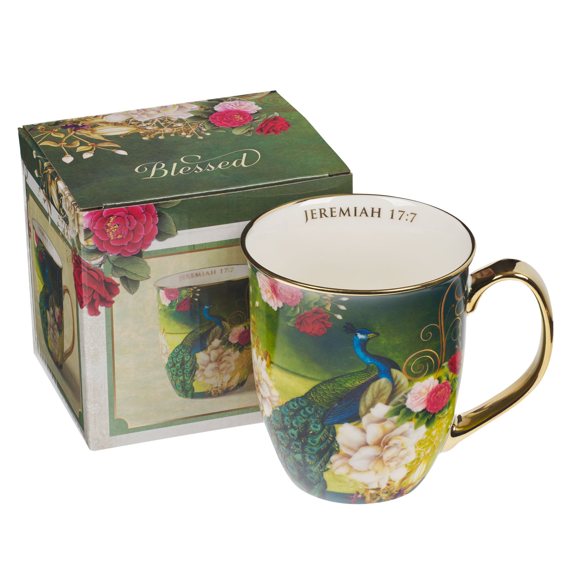 Blessed Blue Peacock Ceramic Coffee Mug - Jeremiah 17:7