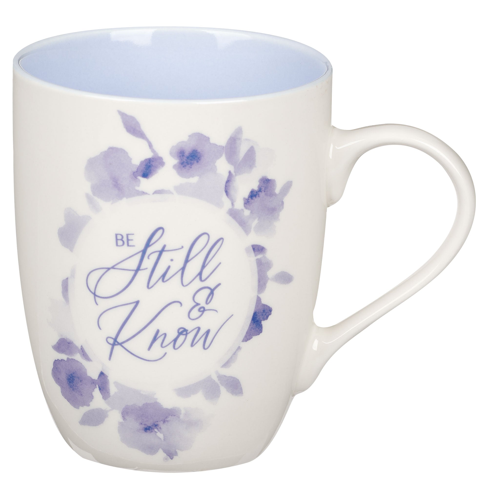 Be Still and Know Blue Blooms Ceramic Coffee Mug  - Psalm 46:10