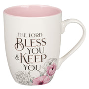Bless You and Keep You Pink Floral Ceramic Coffee Mug - Numbers 6:24