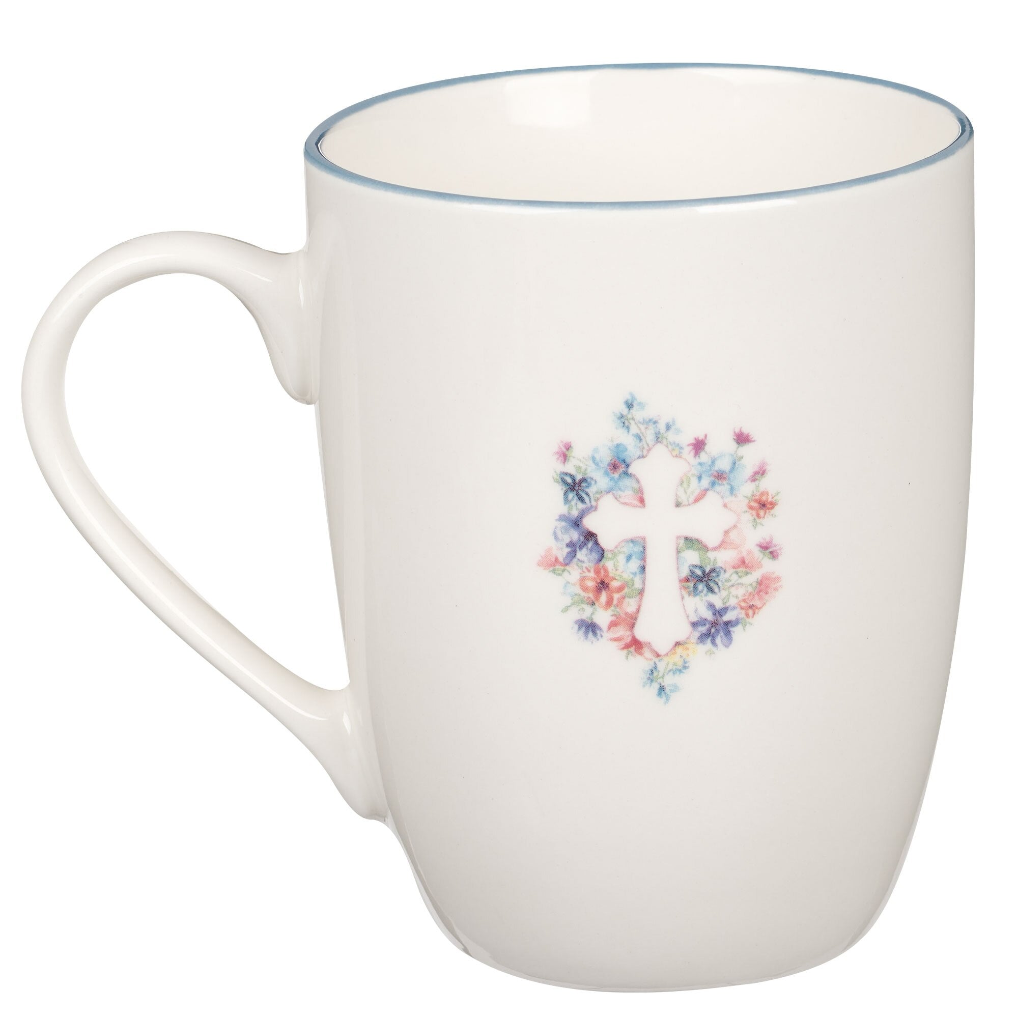 Blue Floral Cross Ceramic Coffee Mug
