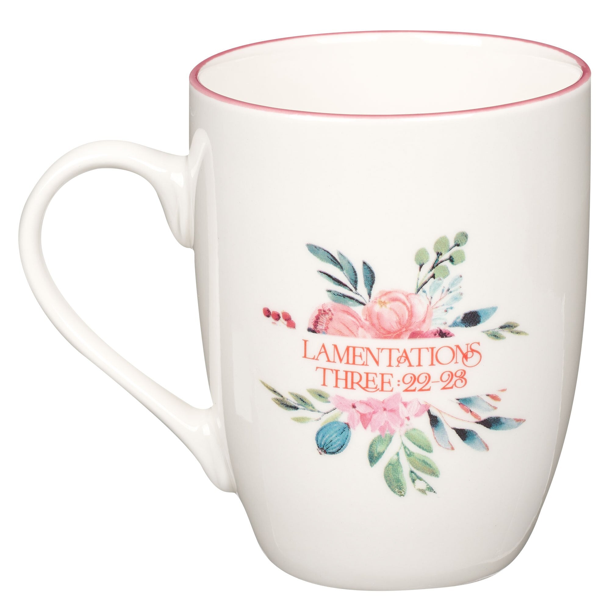 His Mercies are New Pink Peonie Ceramic Coffee Mug - Lamentations 3:22-23