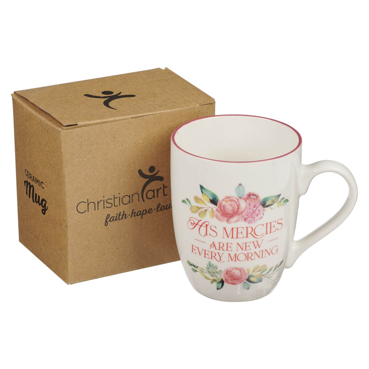 His Mercies are New Pink Peonie Ceramic Coffee Mug - Lamentations 3:22-23