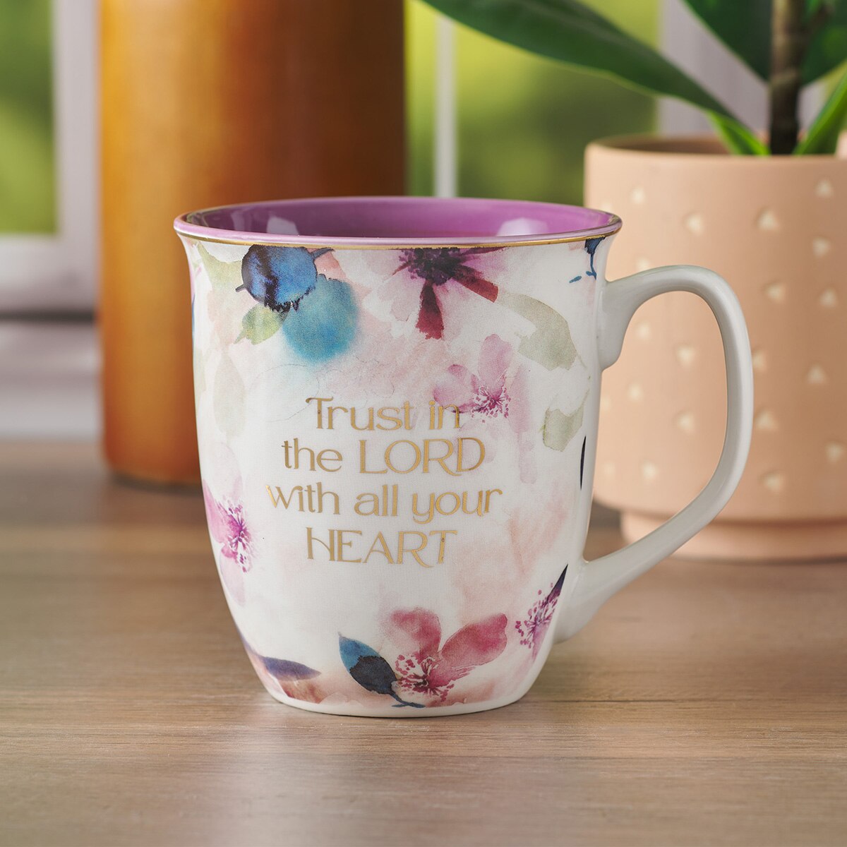 Trust in the Lord Plum Bloom Ceramic Coffee Mug - Proverbs 3:5