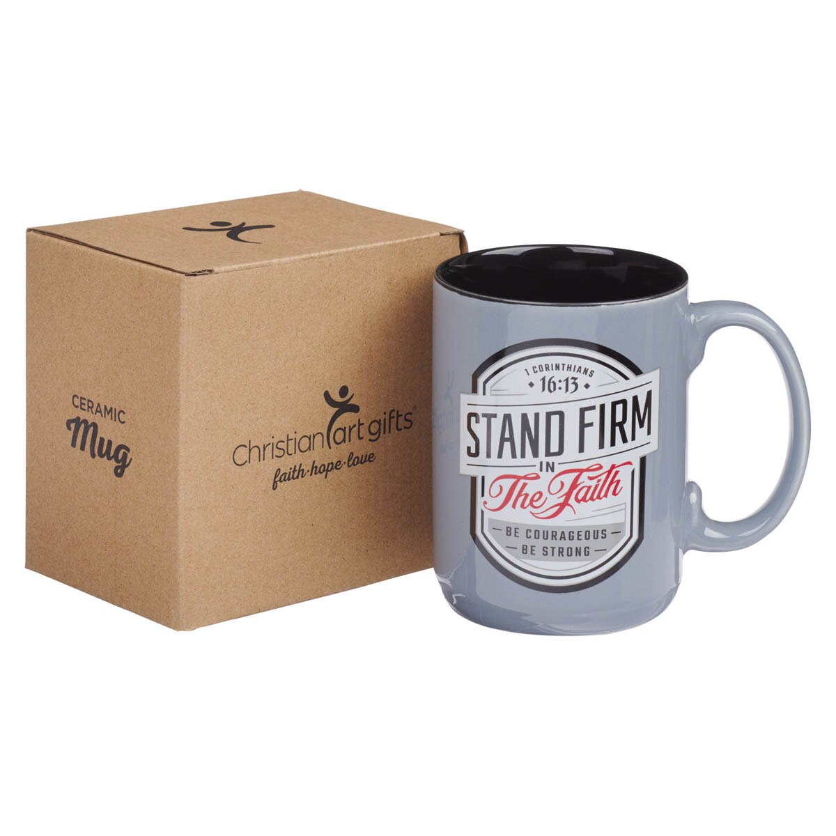 Stand Firm in the Faith Gray Ceramic Coffee Mug - 1 Corinthians 16:13
