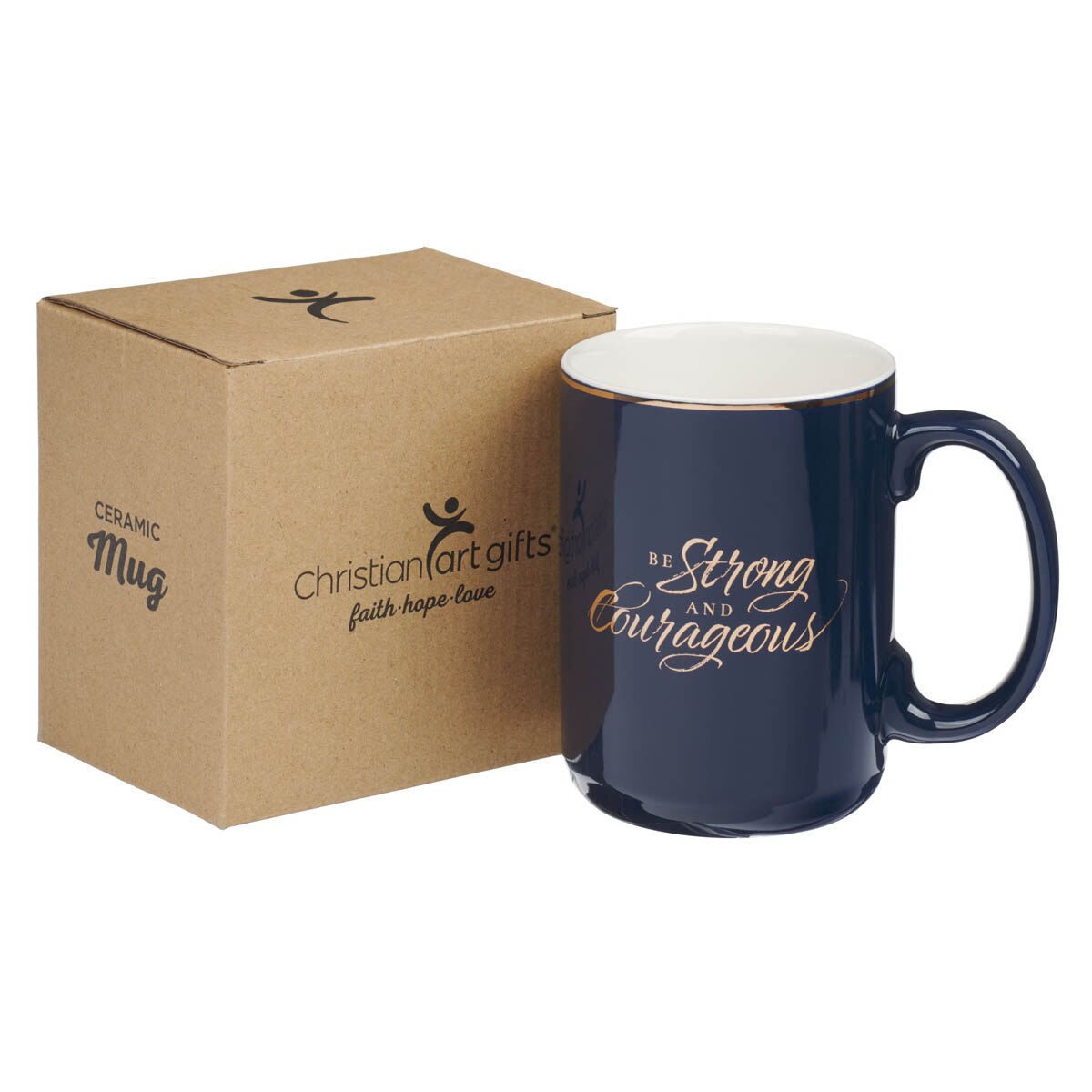 Be Strong and Courageous Navy Ceramic Coffee Mug - Joshua 1:9