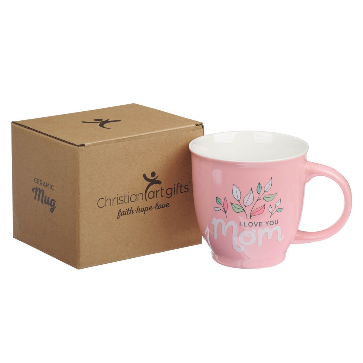 I Love You Mom Pink Leaves Ceramic Coffee Mug - Isaiah 62:4