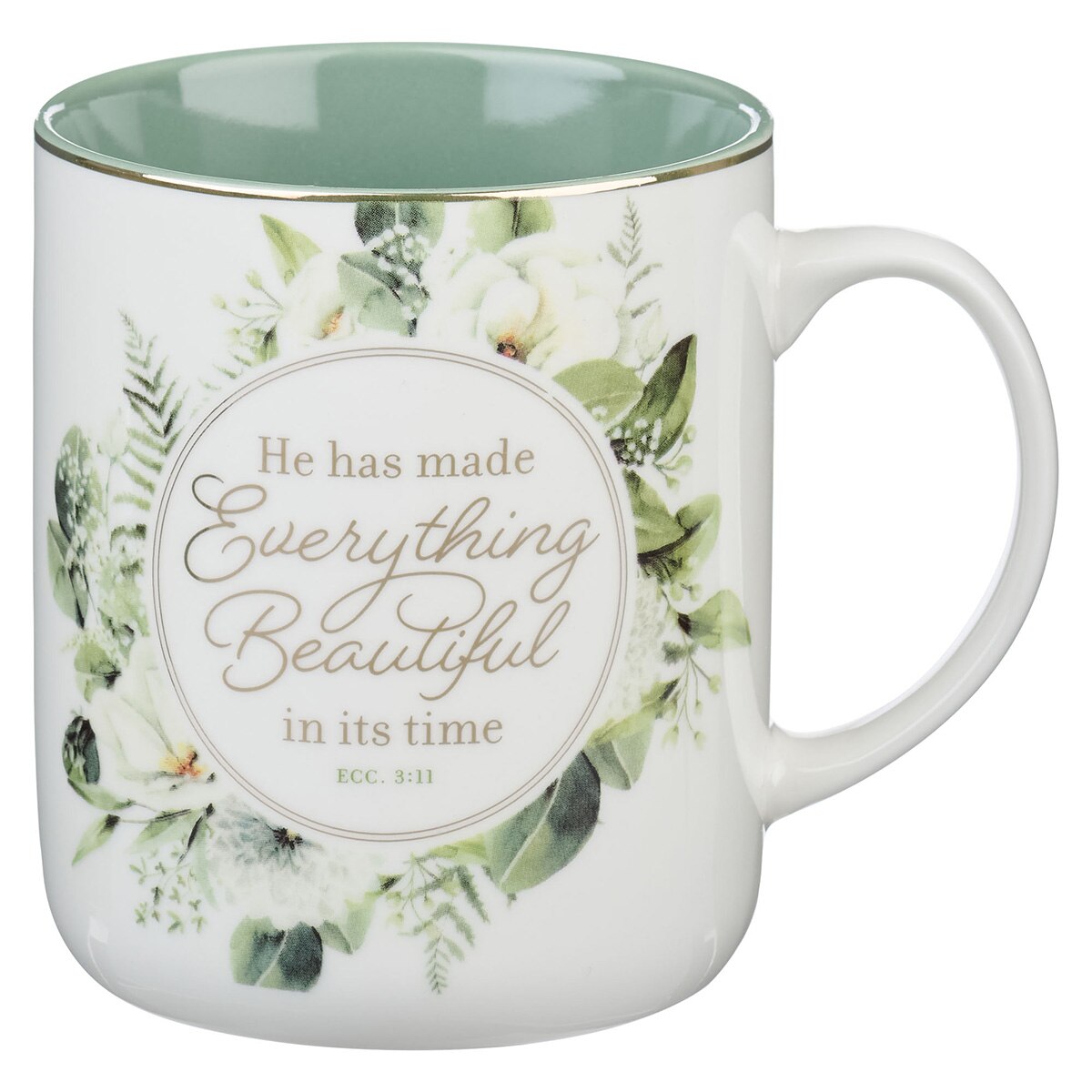 Everything Beautiful Green Wreath Ceramic Coffee Mug - Ecclesiastes 3:11