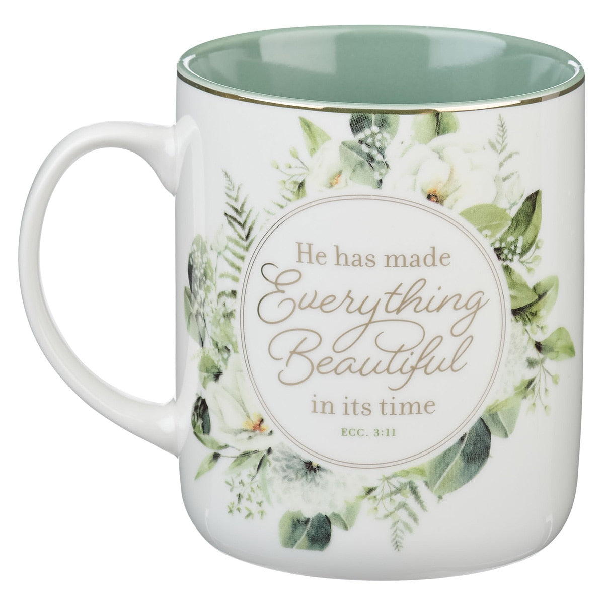 Everything Beautiful Green Wreath Ceramic Coffee Mug - Ecclesiastes 3:11