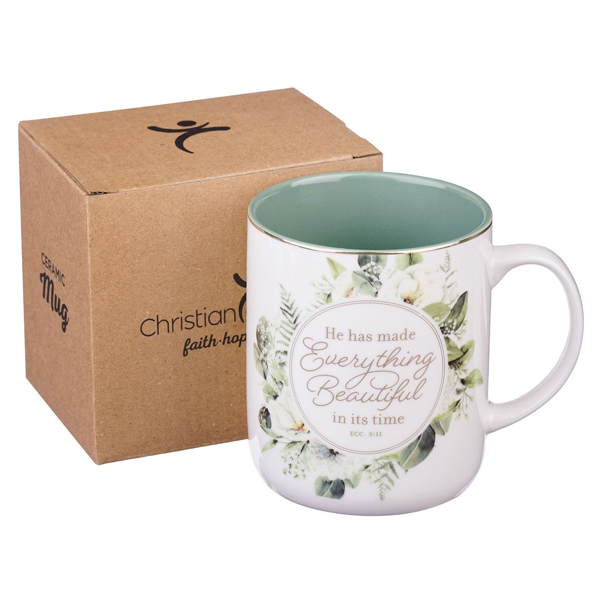 Everything Beautiful Green Wreath Ceramic Coffee Mug - Ecclesiastes 3:11