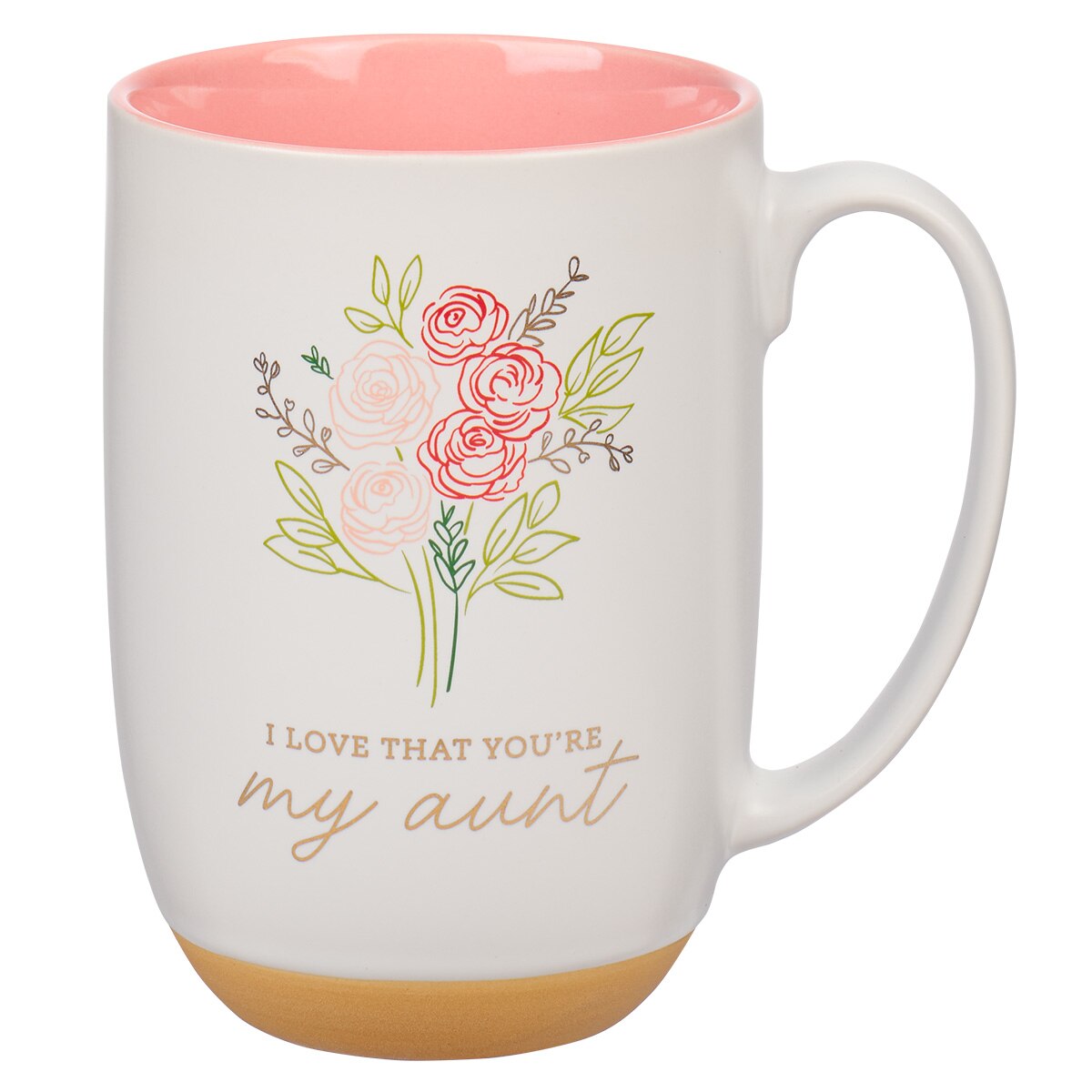 I Love That You Are My Aunt Pink Floral Exposed Clay Base Ceramic Mug  - Proverbs 31:25