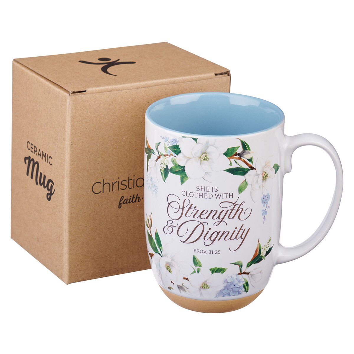Strength and Dignity Blush Magnolia Ceramic Coffee Mug - Proverbs 31:25