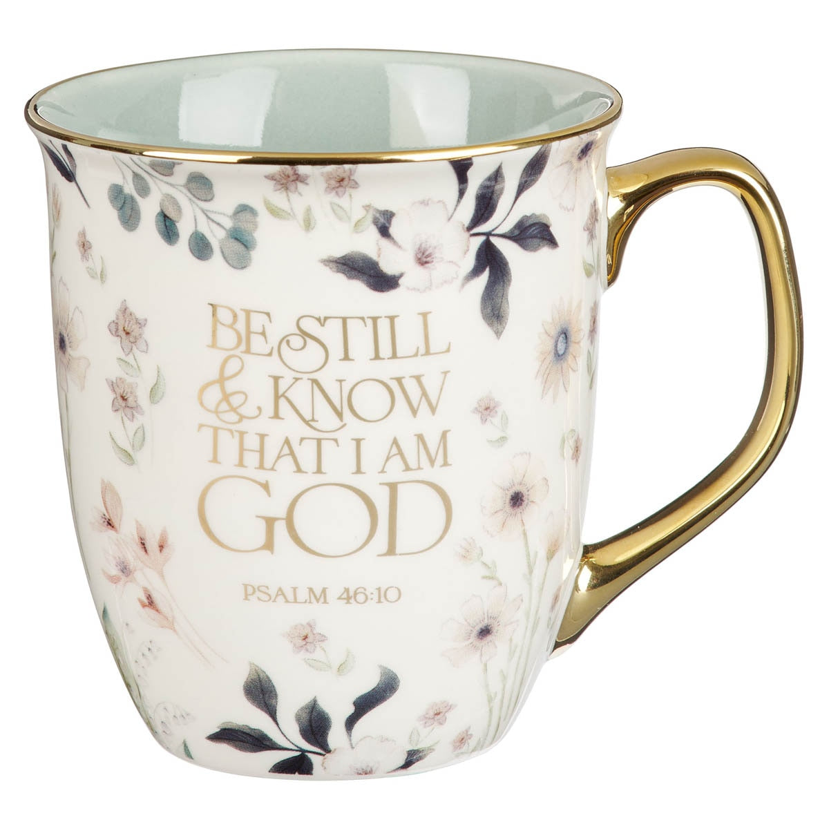 Be Still Teal Meadow Ceramic Coffee Mug -  Psalm 46:10