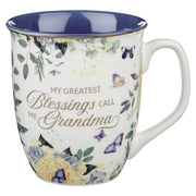 Grandma's Greatest Blessings Blue Floral Ceramic Coffee Mug - Proverbs 31:25