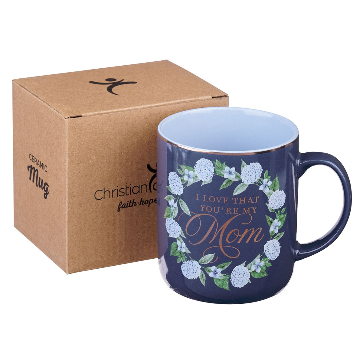 I Love That You Are My Mom Blue Wreath Ceramic Coffee Mug - Proverbs 31:29