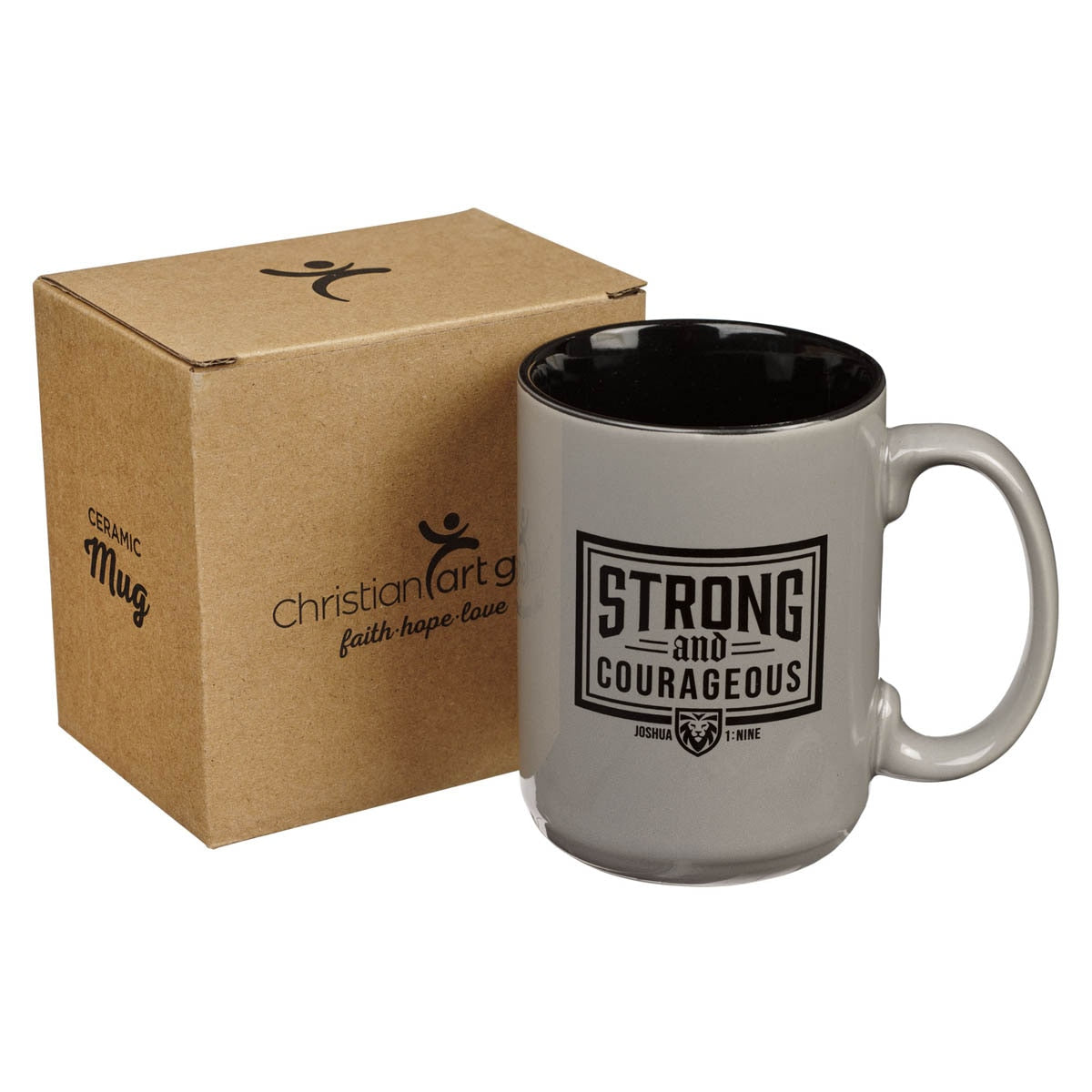 Strong and Courageous Dad Gray Ceramic Coffee Mug - Joshua 1:9