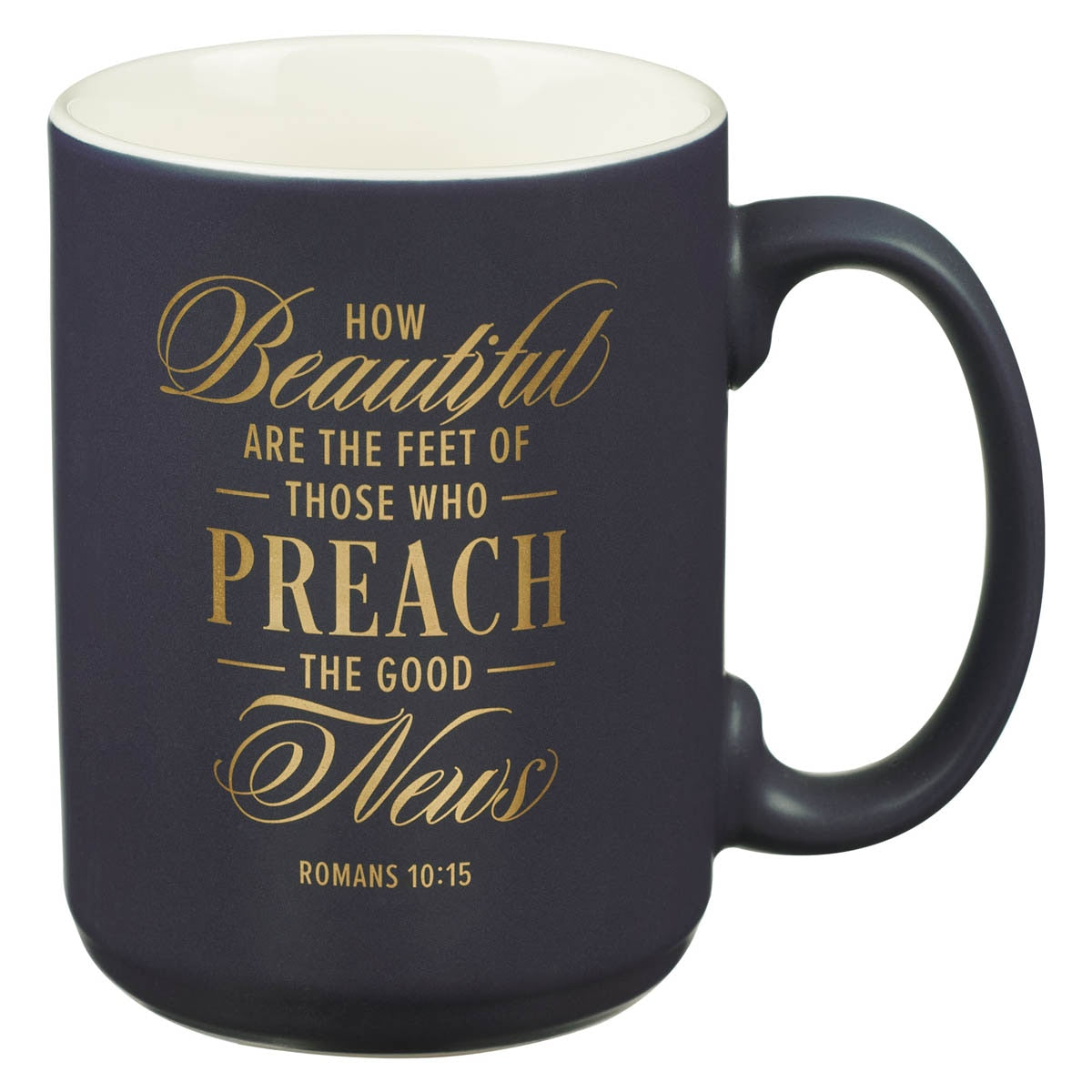Beautiful Are the Feet Navy Ceramic Coffee Mug - Romans 10:15