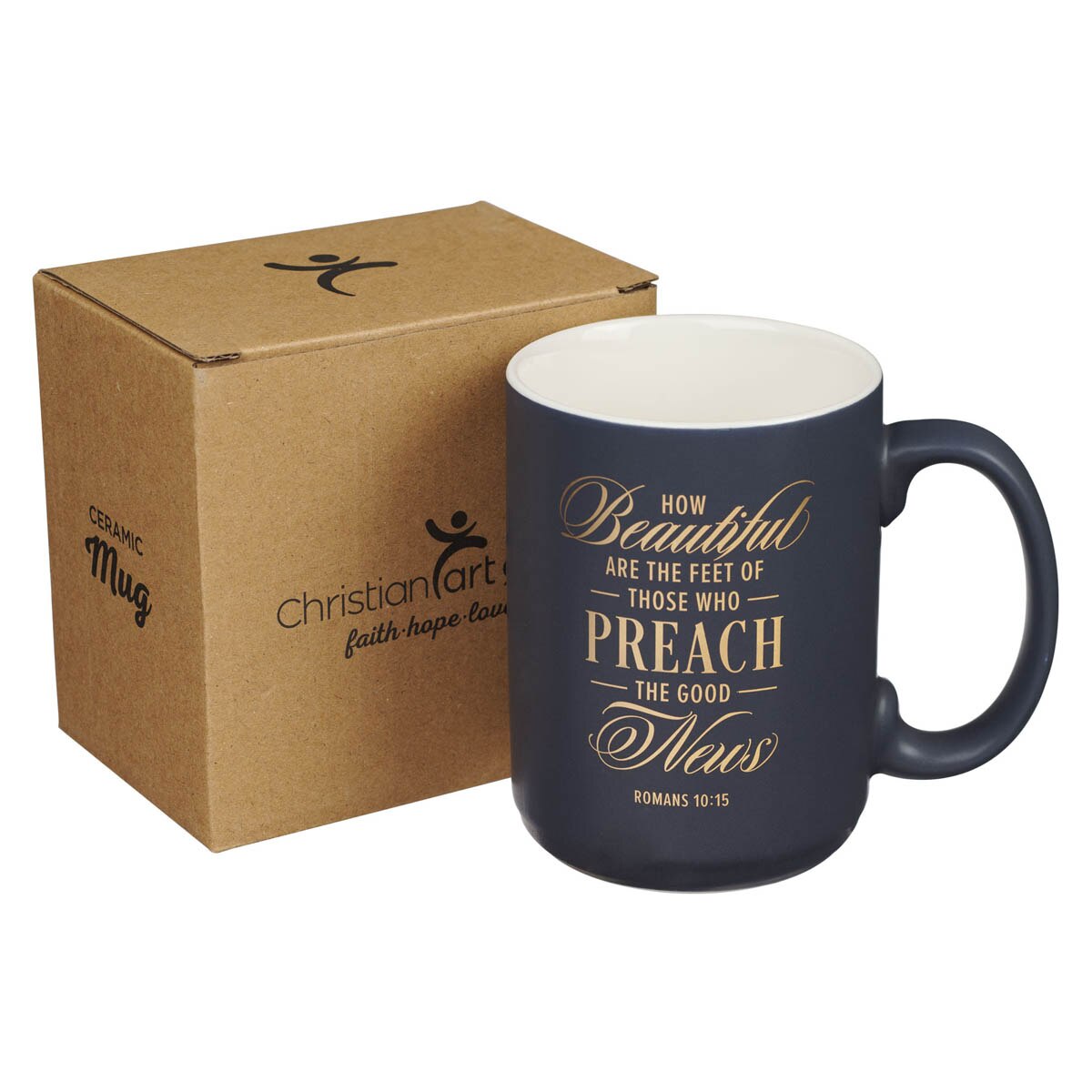 Beautiful Are the Feet Navy Ceramic Coffee Mug - Romans 10:15