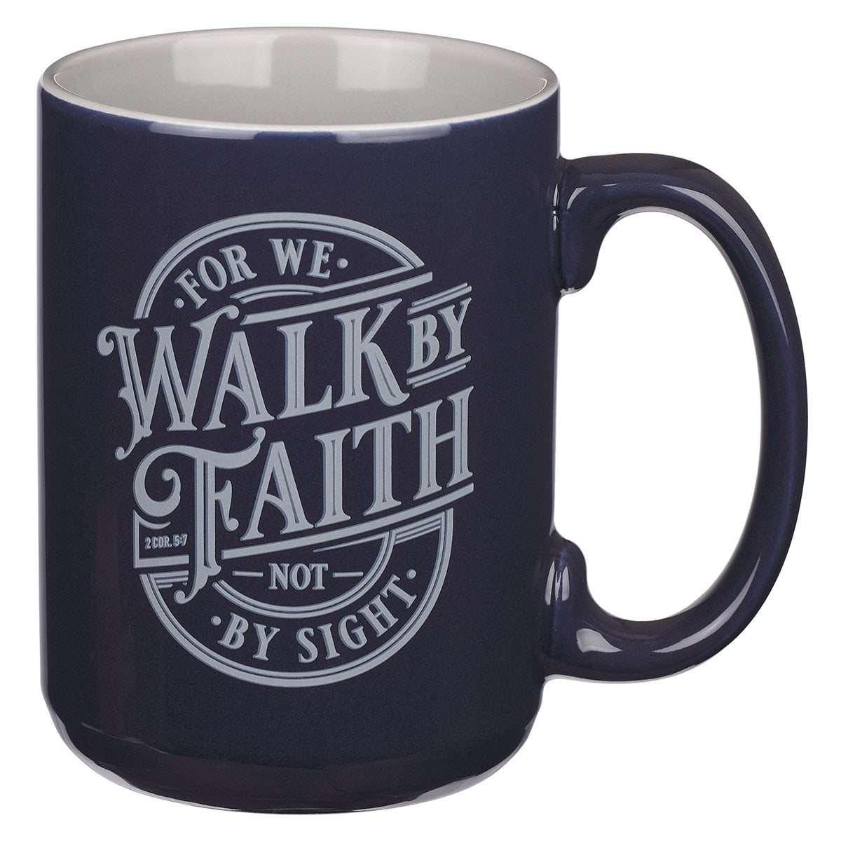 Walk By Faith Navy Blue Ceramic Coffee Mug - 2 Corinthians 5:7