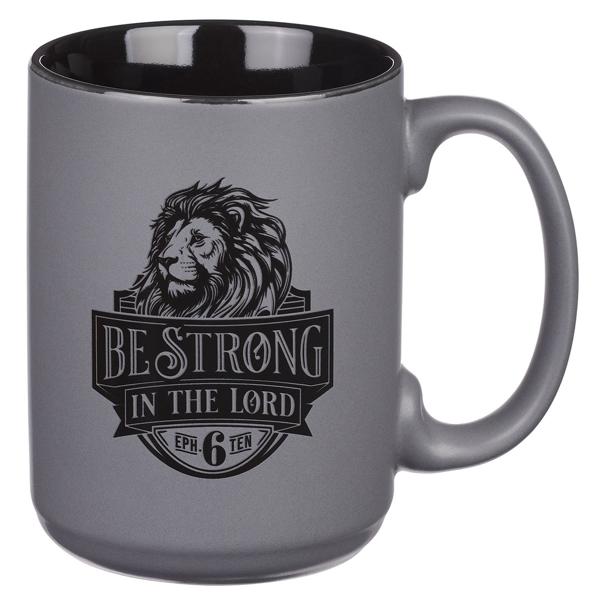 Be Strong Gray Lion Ceramic Coffee Mug  - Ephesians 6:10