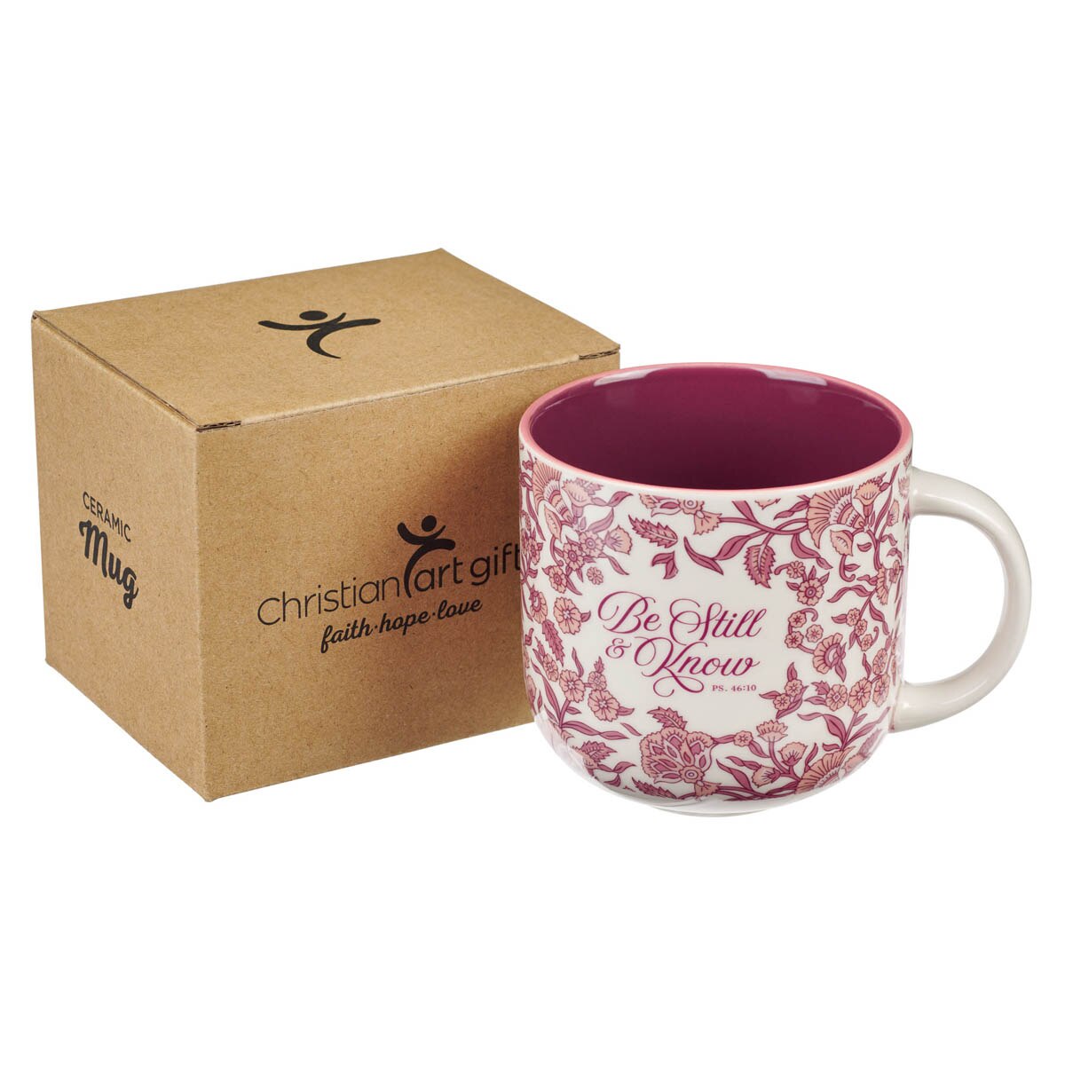 Be Still Pink Spring Floral Ceramic Coffee Mug - Psalm 46:10