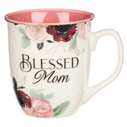 Blessed Mom Pink Floral Ceramic Coffee Mug - Jeremiah 17:1