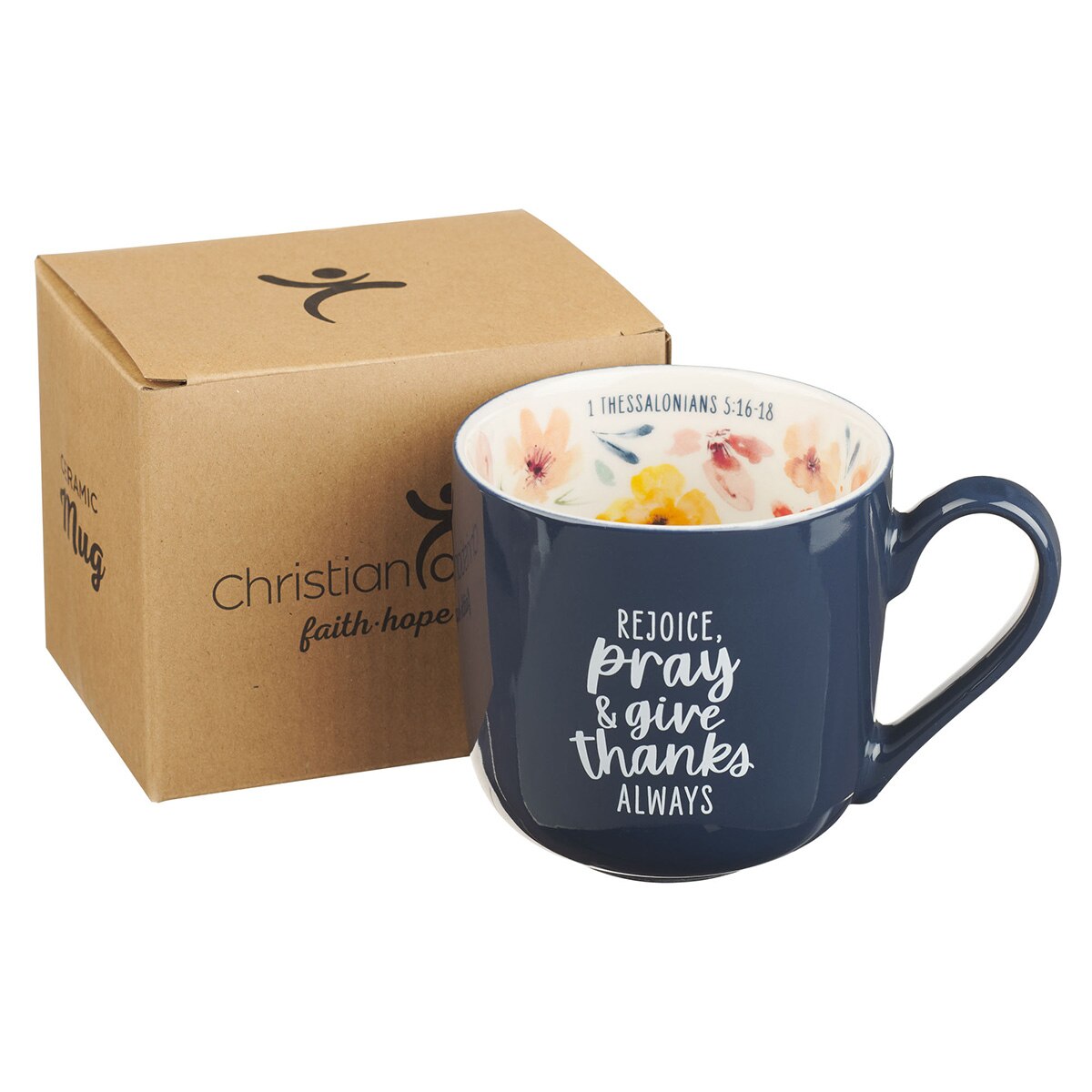 Rejoice Blue Ceramic Coffee Mug - 1 Thessalonians 5:16-18