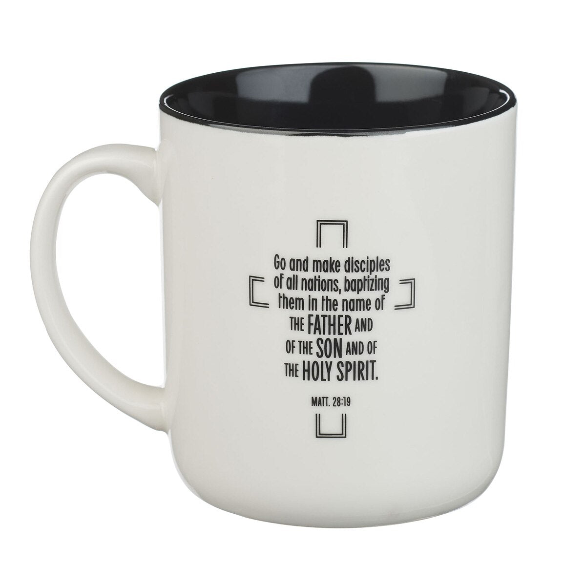 Jesus Fish Metal Inlay White Ceramic Coffee Mug - Matthew 28:19