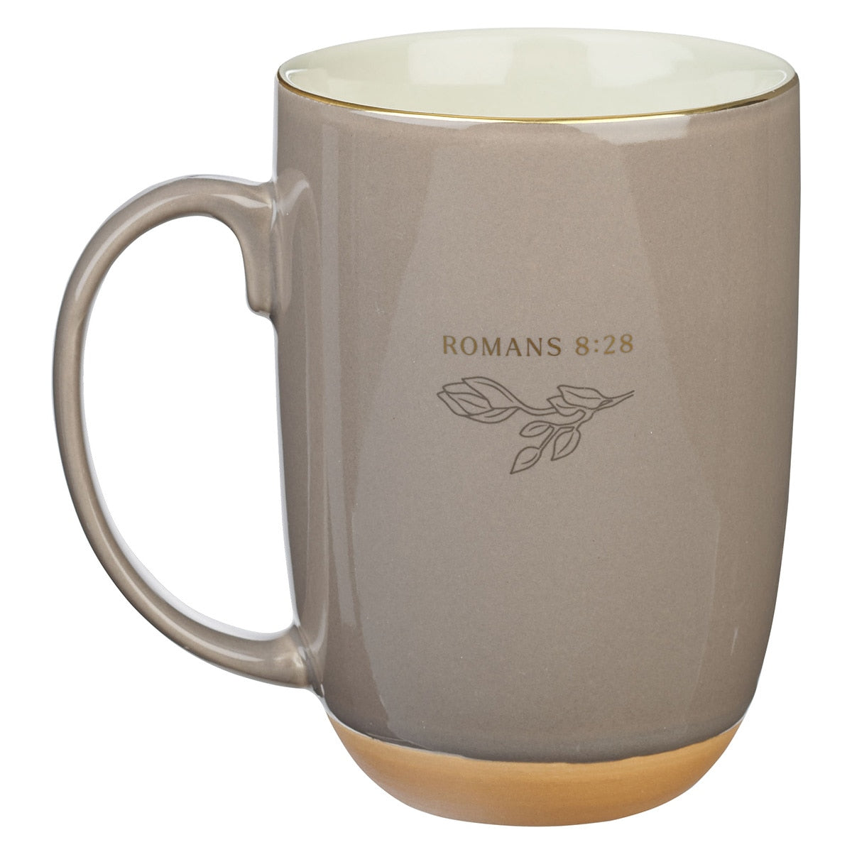 All Things for Good Taupe Ceramic Coffee Mug with Exposed Clay Base - Romans 8:28