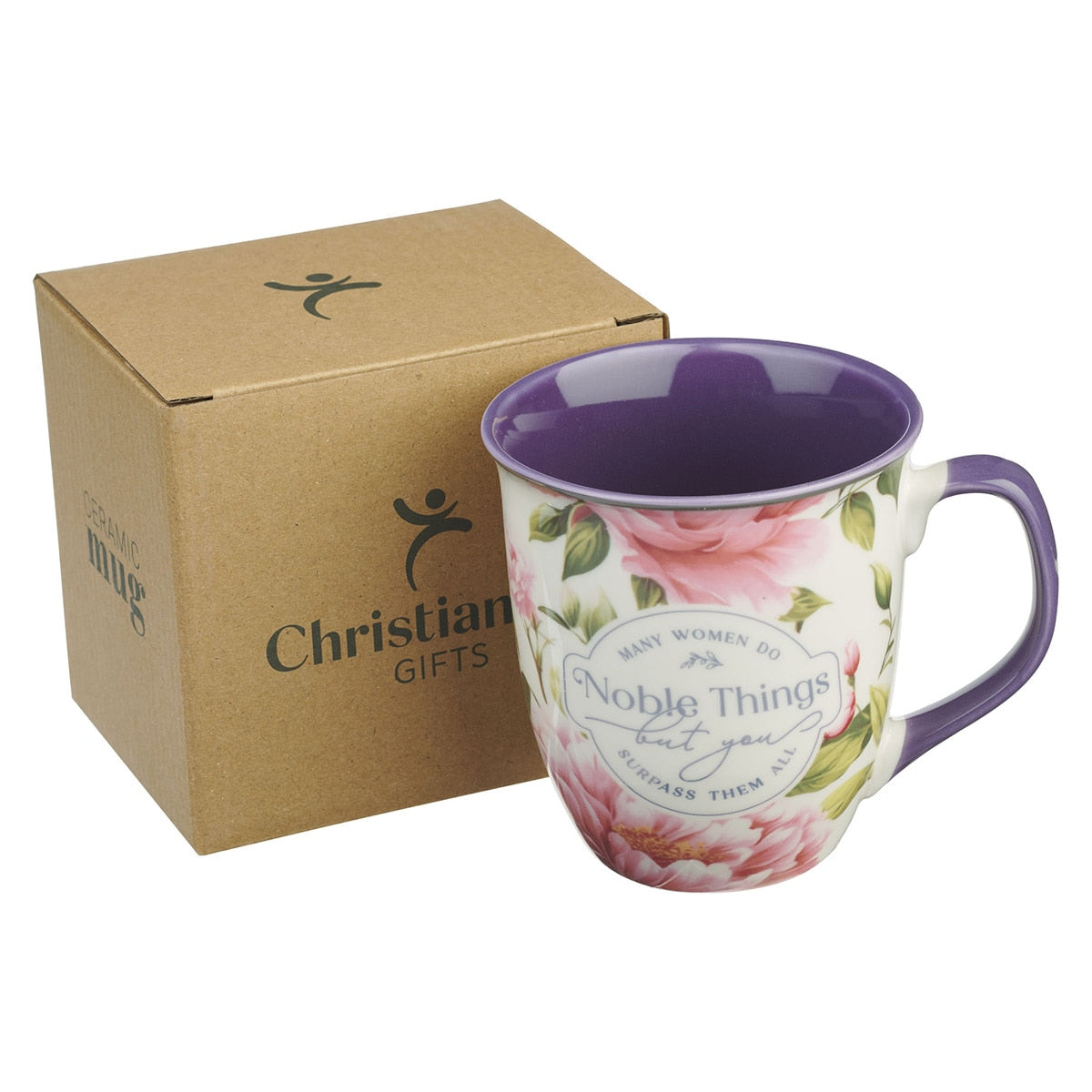 Noble Things Pink Peony Ceramic Coffee Mug - Proverbs 31:25