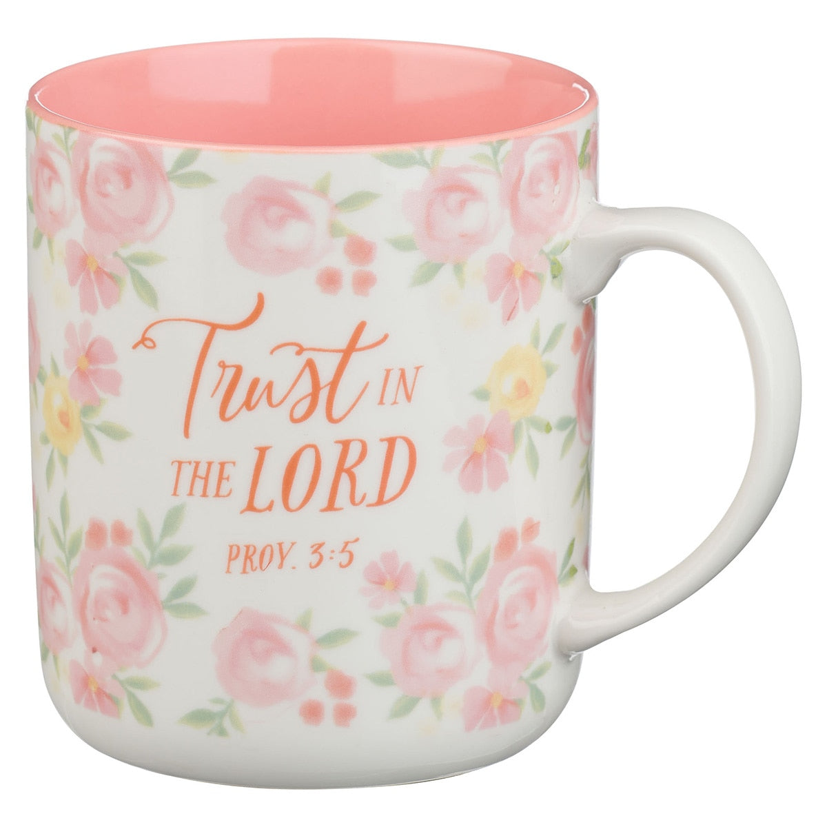 Trust in the Lord Pink Rose Ceramic Coffee Mug - Proverbs 3:5
