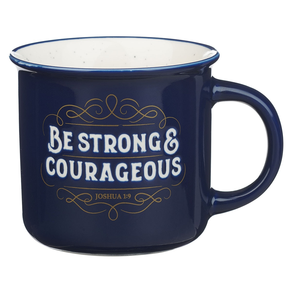 Be Strong and Courageous Blue Ceramic Camp-Style Mug - Joshua 1:9