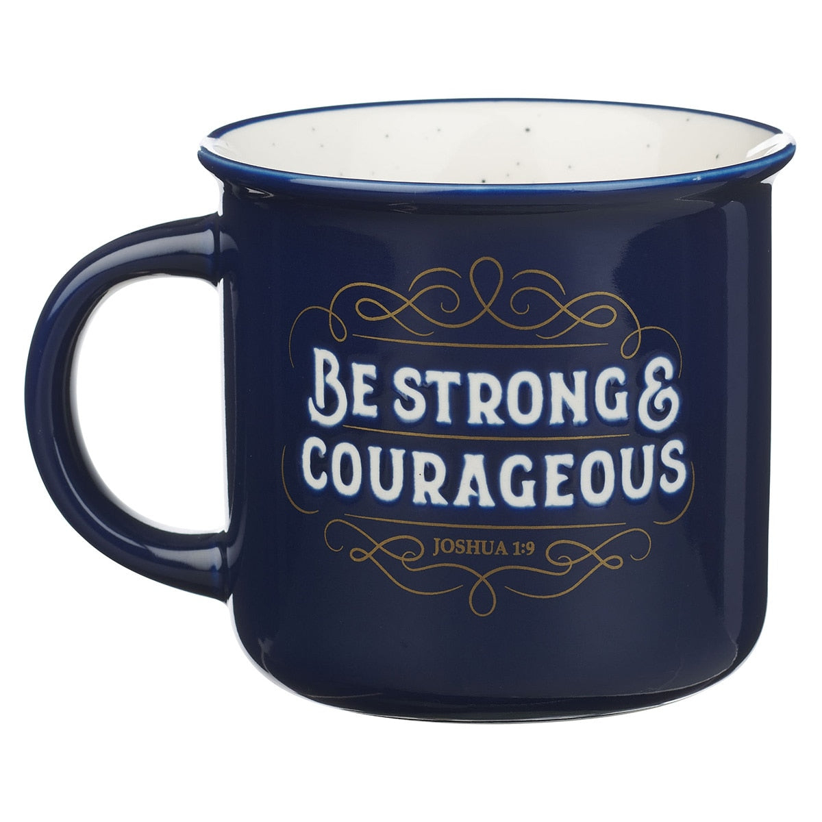 Be Strong and Courageous Blue Ceramic Camp-Style Mug - Joshua 1:9