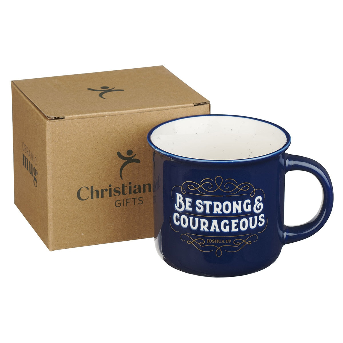 Be Strong and Courageous Blue Ceramic Camp-Style Mug - Joshua 1:9
