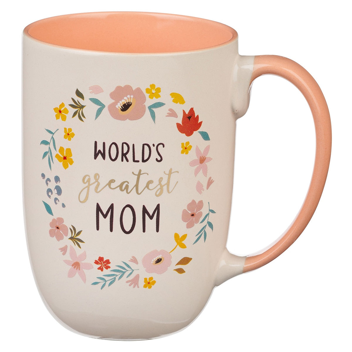 World's Greatest Mom Peach Floral Ceramic Coffee Mug