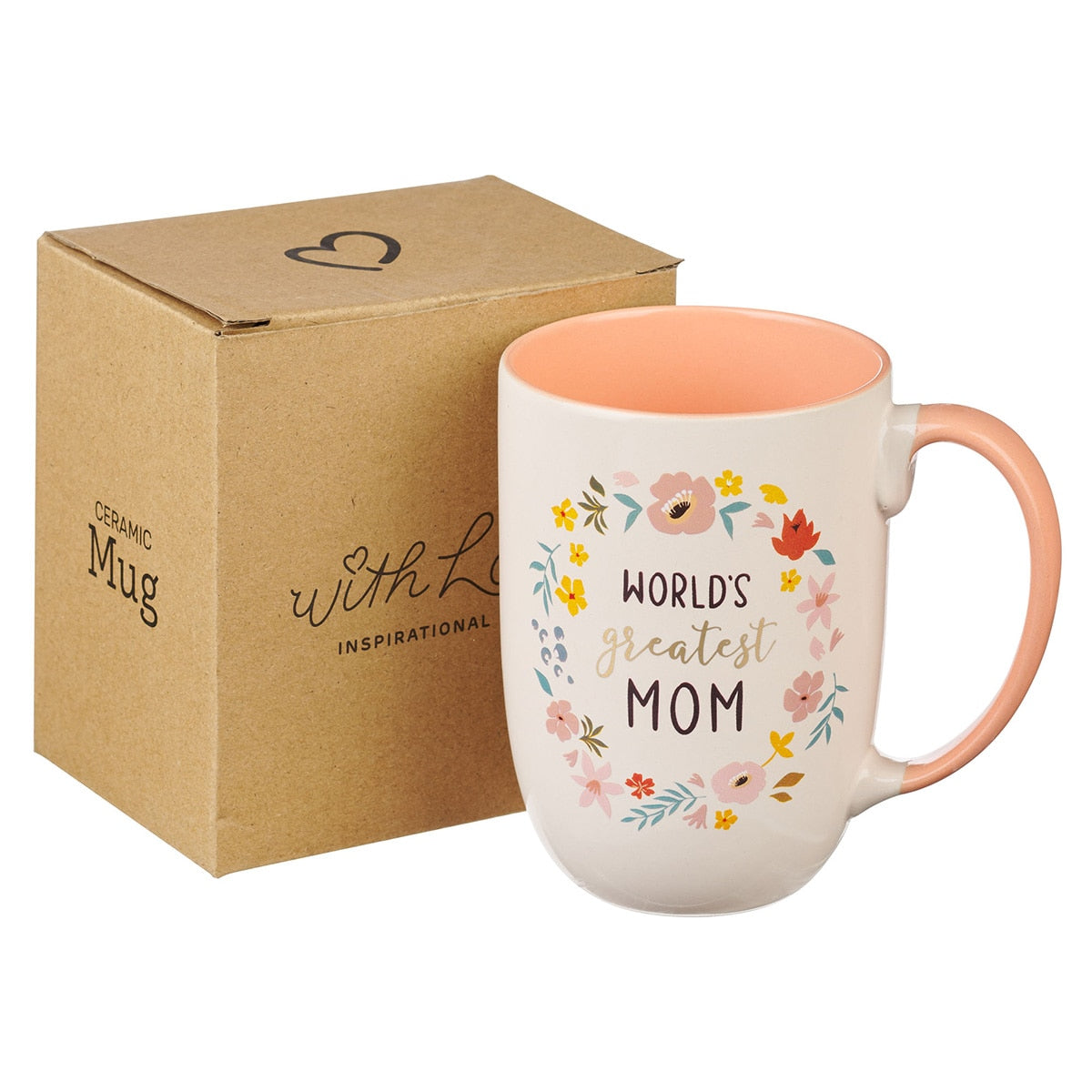 World's Greatest Mom Peach Floral Ceramic Coffee Mug