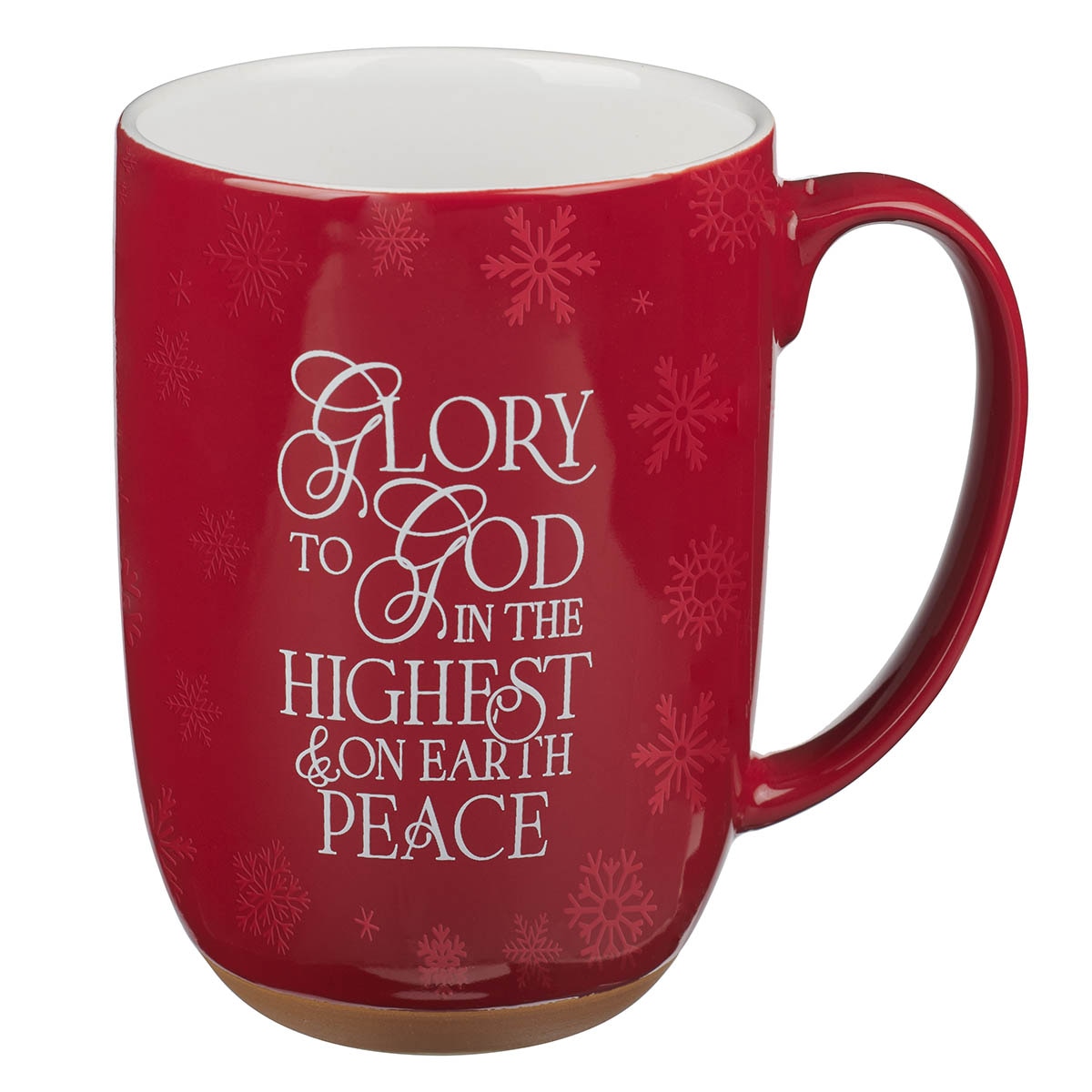 Glory to God Red Ceramic Coffee Mug with Exposed Clay Base - Luke 2:14