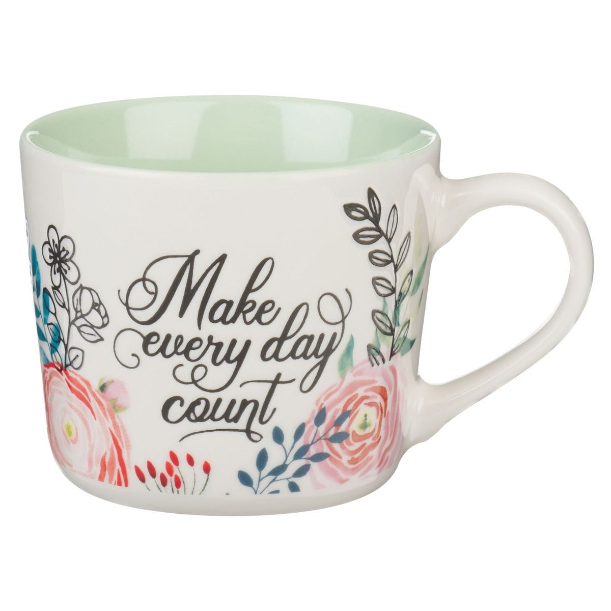 Make Every Day Count Green Floral Ceramic Coffee Mug