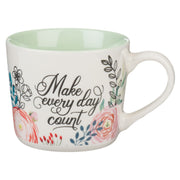 Make Every Day Count Green Floral Ceramic Coffee Mug