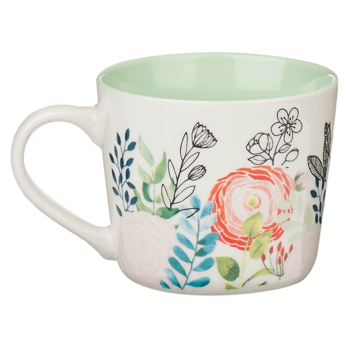 Make Every Day Count Green Floral Ceramic Coffee Mug