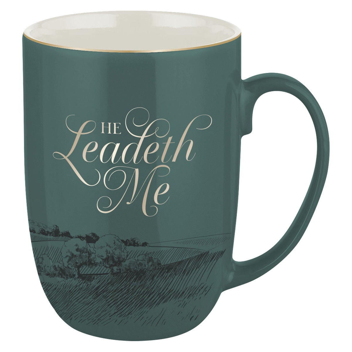He Leadeth Me Deep Green Ceramic Coffee Mug – Psalm 23
