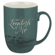 He Leadeth Me Deep Green Ceramic Coffee Mug – Psalm 23