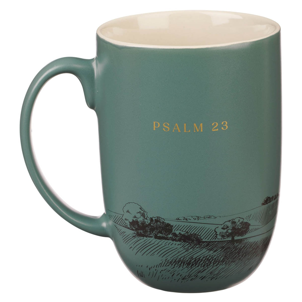 He Leadeth Me Deep Green Ceramic Coffee Mug – Psalm 23