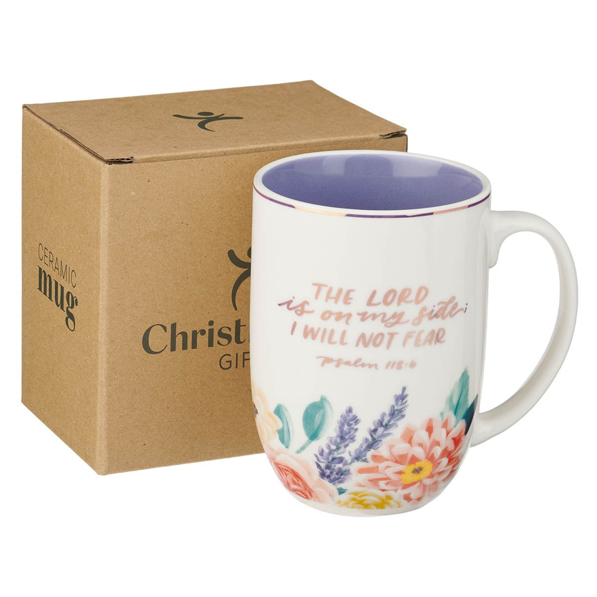 The Lord is on My Side Purple Floral Ceramic Coffee Mug - Psalm 118:6 