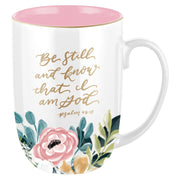 Be Still and Know Pink Floral Ceramic Coffee Mug - Psalm 46:10